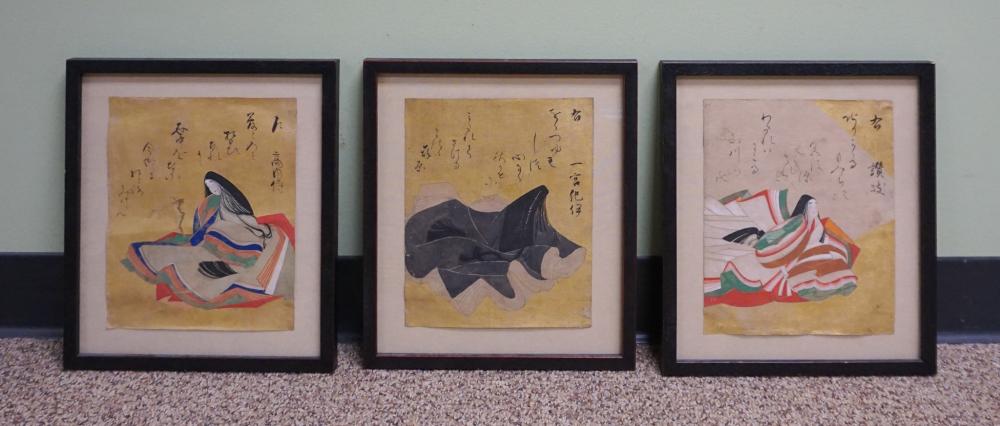 THREE JAPANESE INK, COLOR AND GOLD