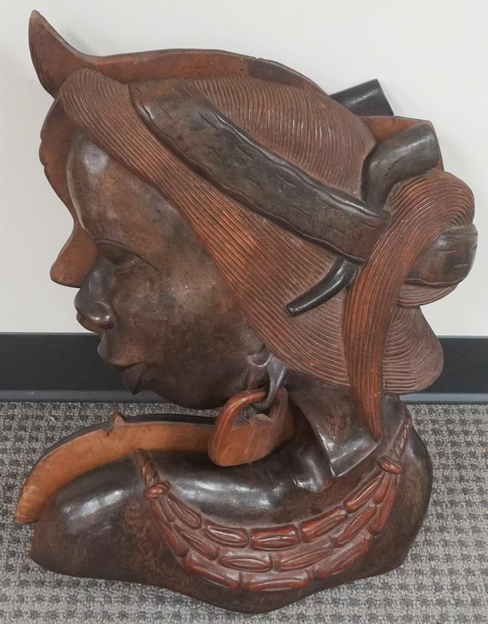 PAIR CARVED WOOD BUSTS OF AFRICAN
