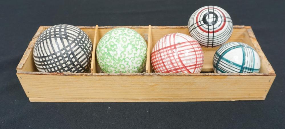 FIVE POTTERY CARPET BALLS, 19TH