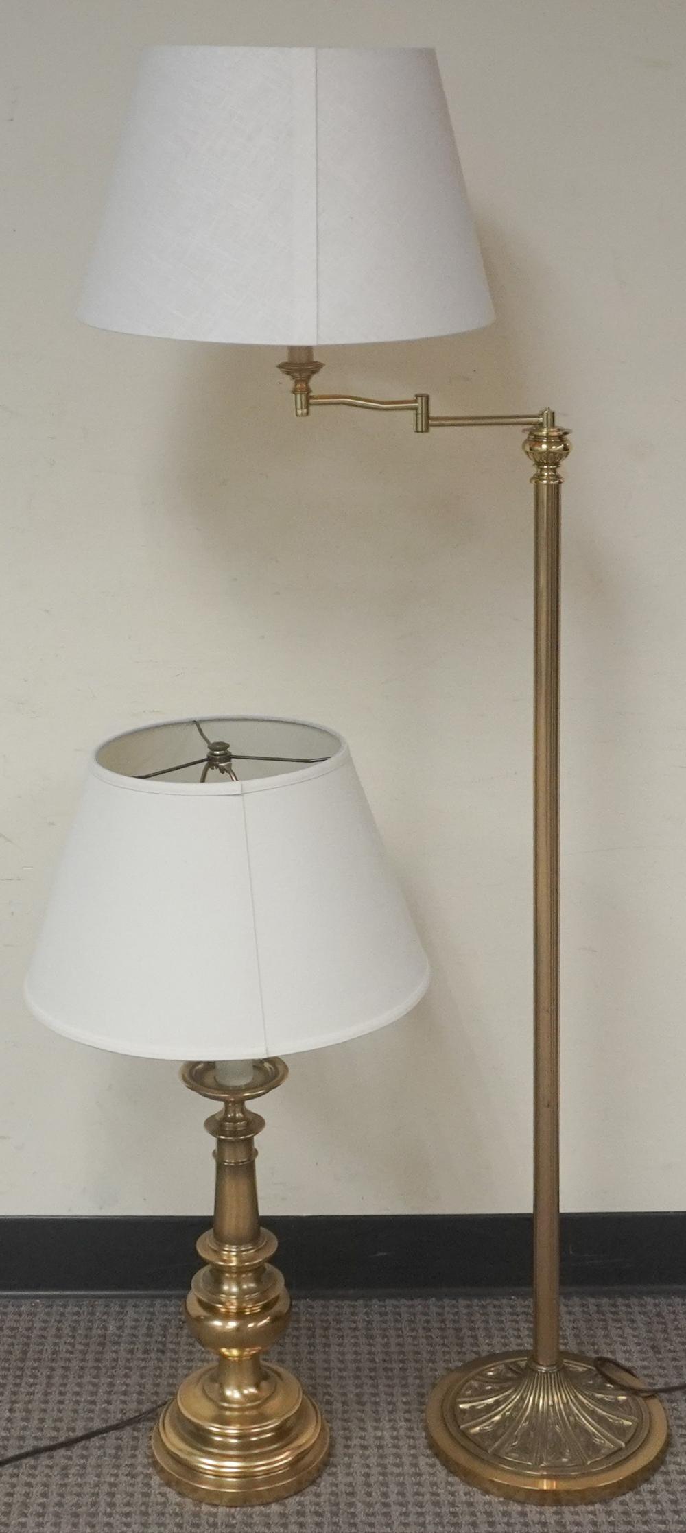 STIFFEL BRASS FLOOR LAMP AND TABLE