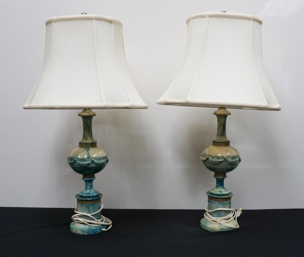 PAIR DYED HARDSTONE TABLE LAMPS,