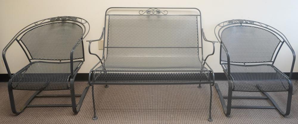 BLACK PAINTED WROUGHT IRON BENCH