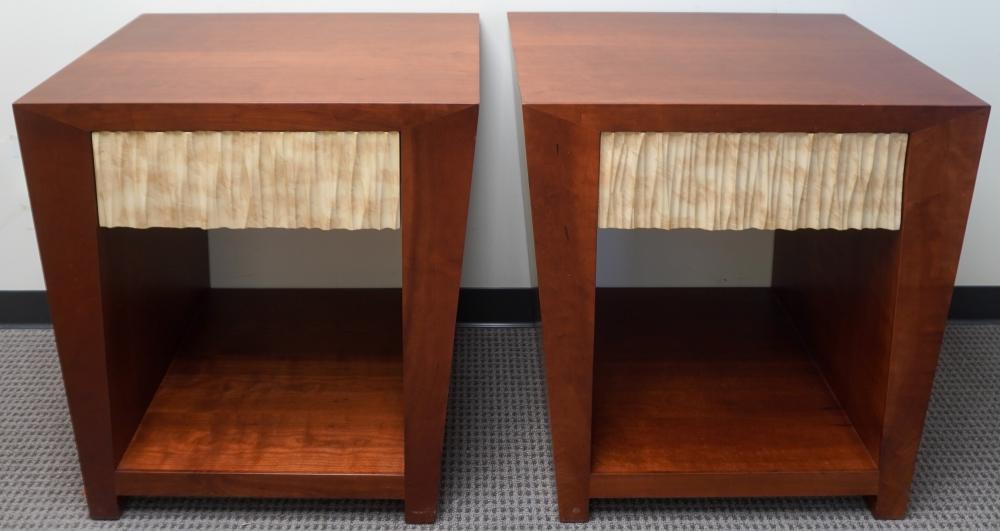 PAIR CONTEMPORARY CHERRY SIDE TABLES,