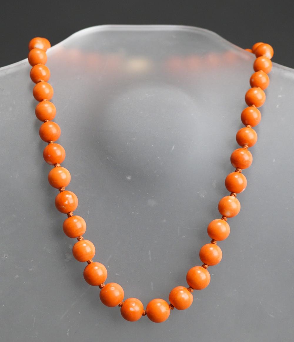 CHINESE SILVER AND CORAL BEAD NECKLACEChinese