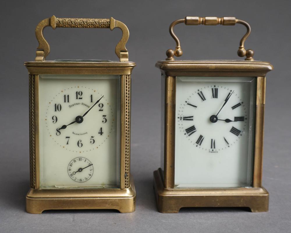 TWO FRENCH BRASS CARRIAGE CLOCKS,