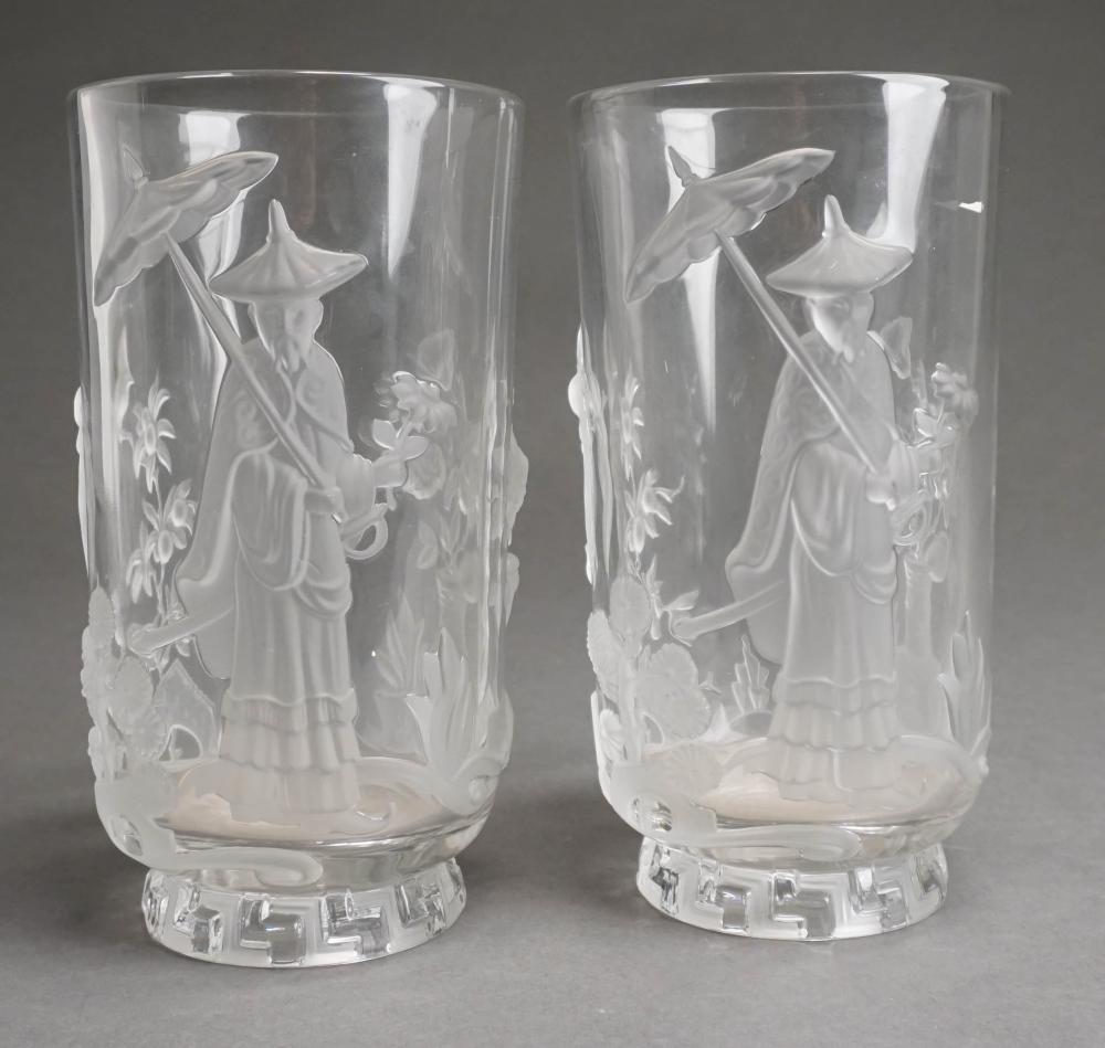 PAIR VERLYS GLASS CHINOISERIE DECORATED