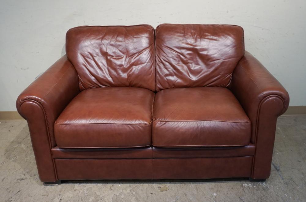 MODERN BROWN LEATHER TWO CUSHION 2e594f