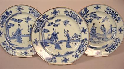 Three Chinese blue underglazed plates