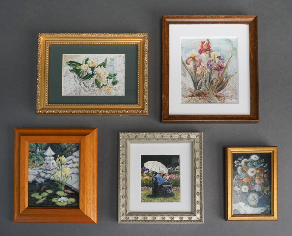 FIVE MINIATURE PAINTINGS FLORAL 2e5a16