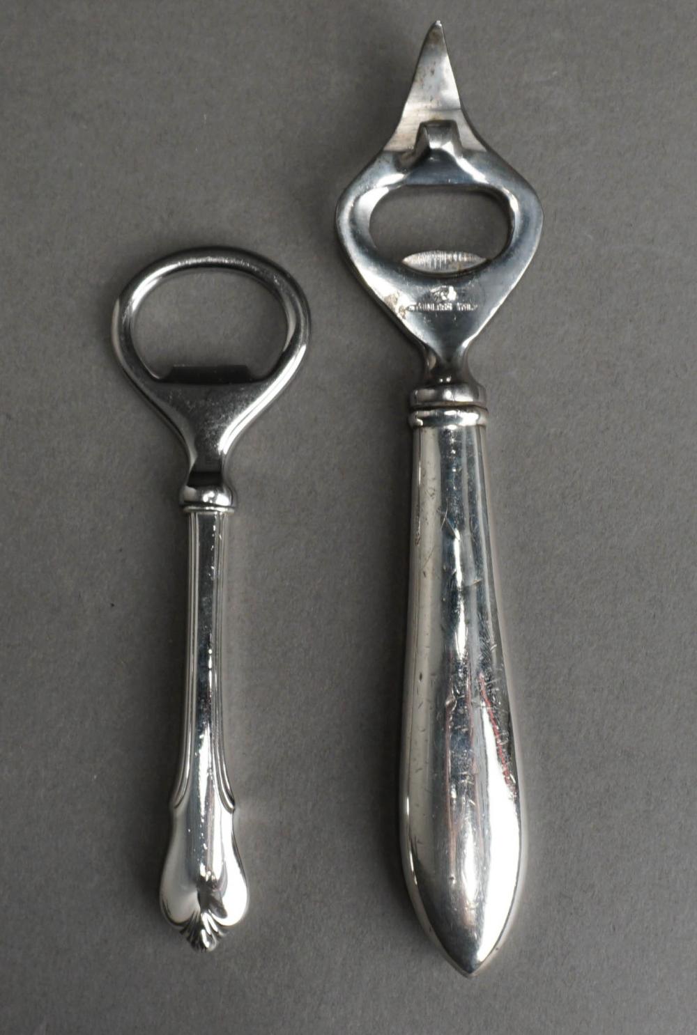 TWO STERLING SILVER HANDLE BOTTLE OPENERSTwo