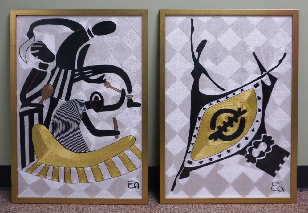 TWO FRAMED TEXTILES SIGNED EA  2e5a9d