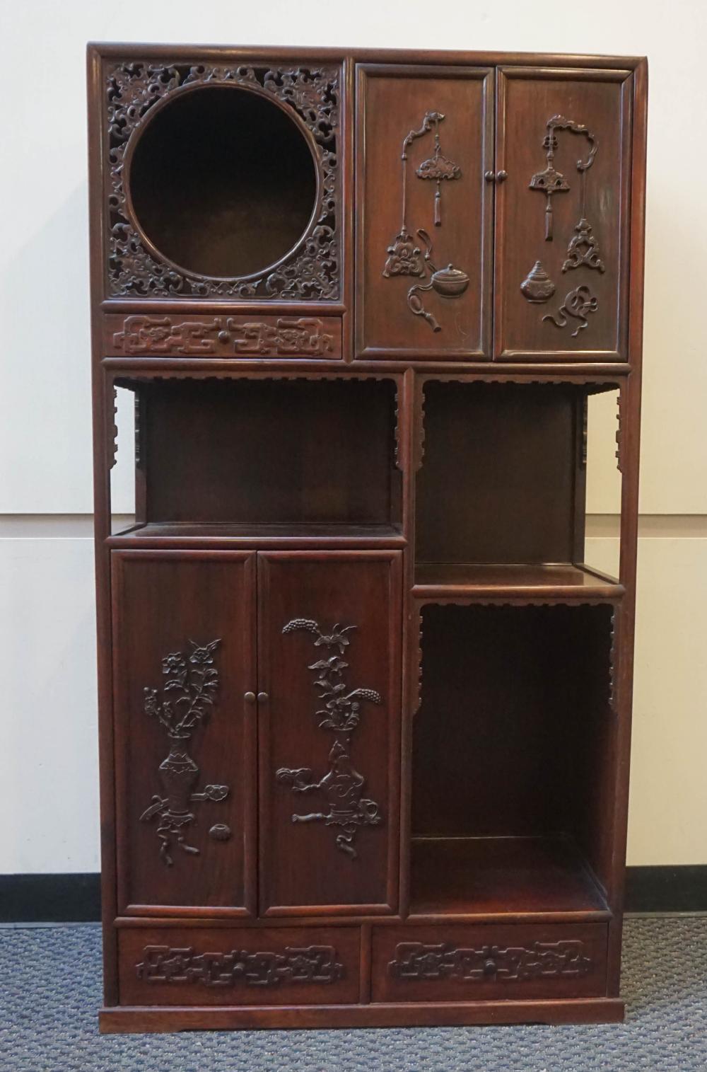 CHINESE CARVED HARDWOOD SIDE CABINET