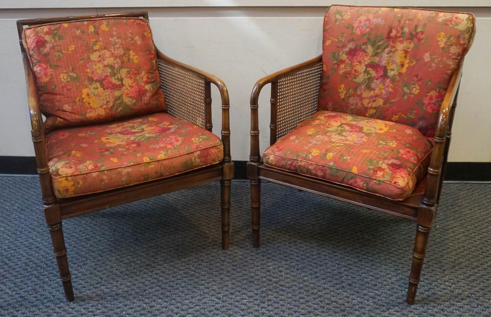 PAIR OF REGENCY STYLE CANED BACK ARMCHAIRS