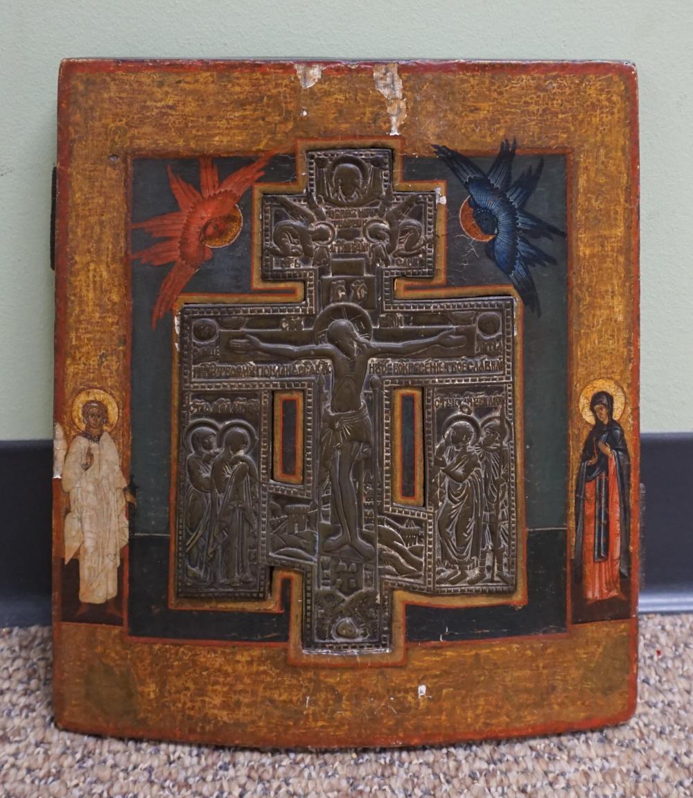 RUSSIAN METAL MOUNTED ICON OF THE