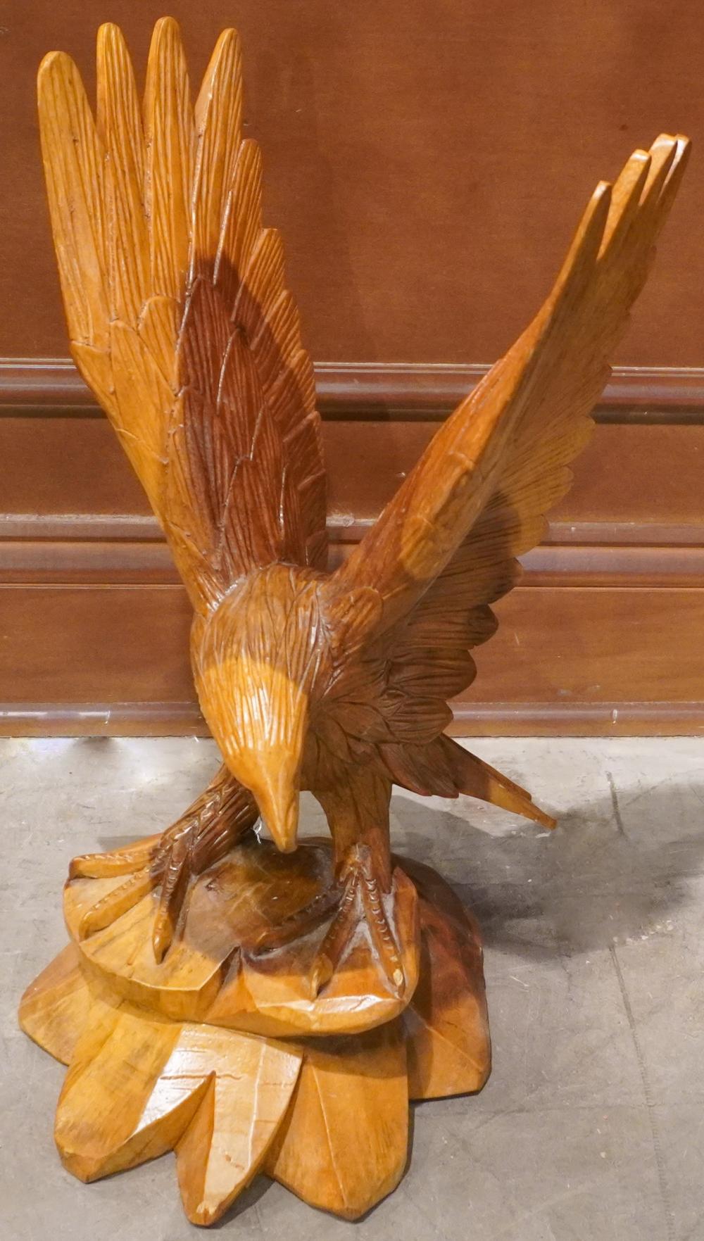 CARVED WOOD FIGURE OF AN EAGLE, H: 21