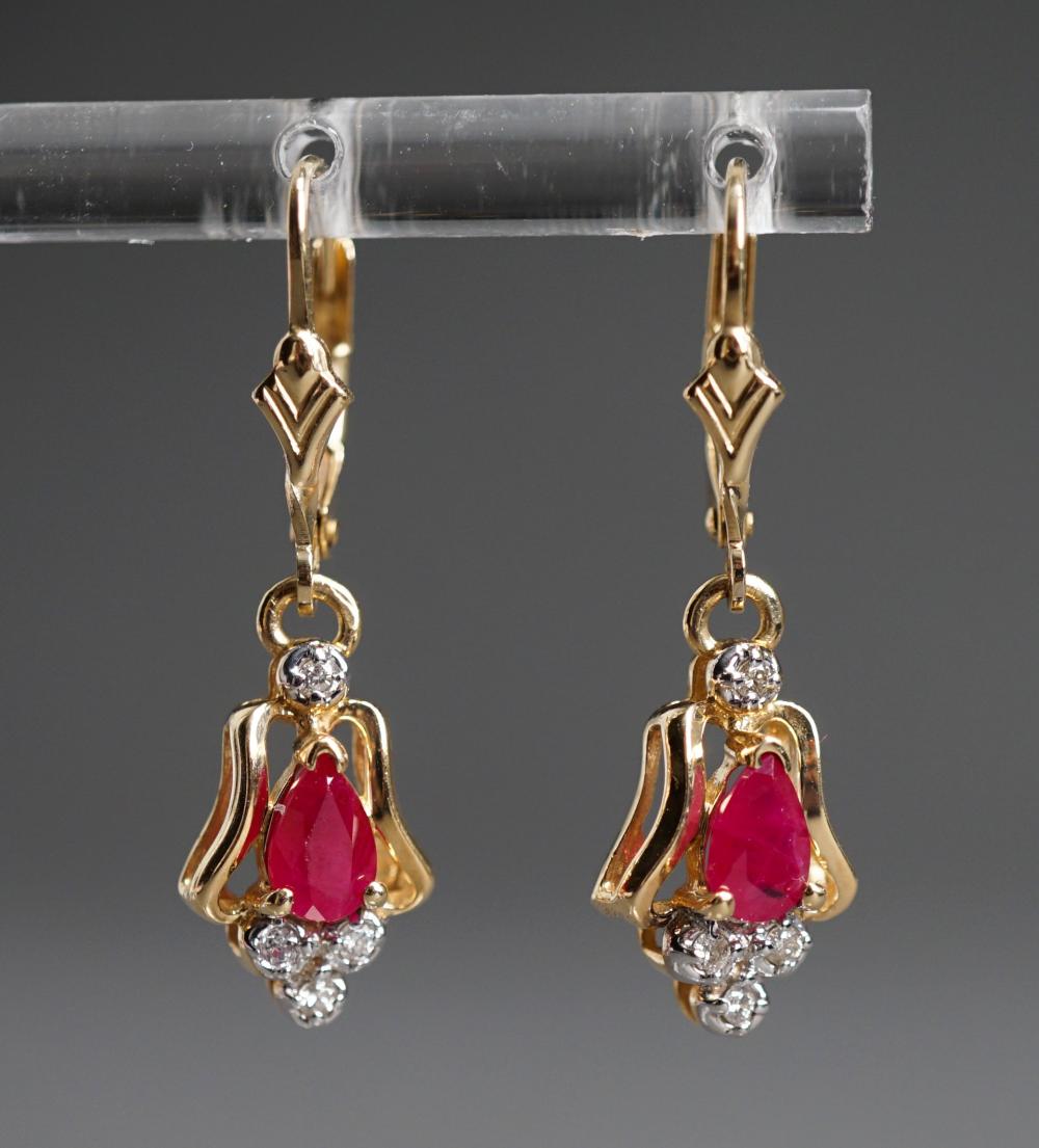 PAIR OF 14-KARAT YELLOW-GOLD, RUBY