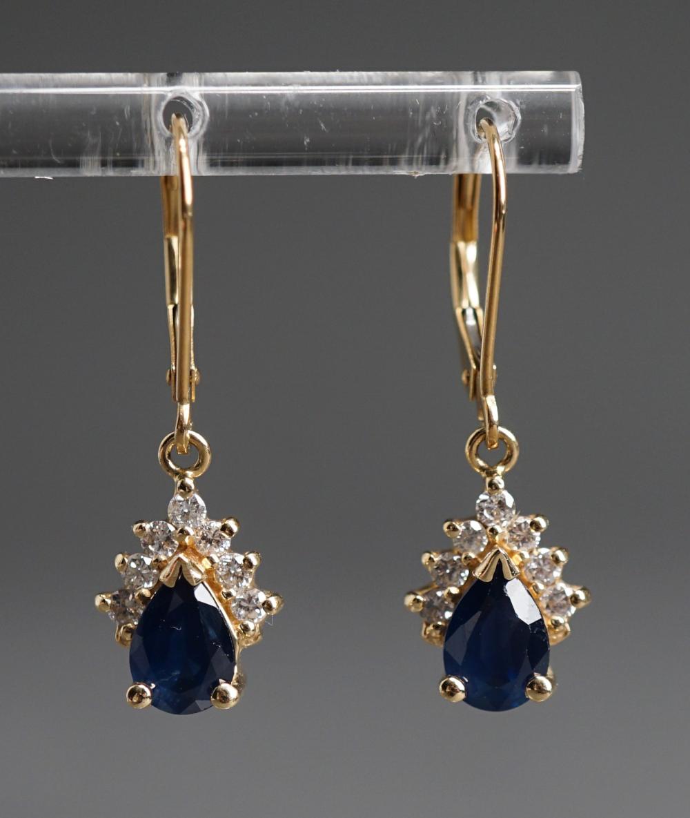 PAIR OF 14-KARAT YELLOW-GOLD, BLUE