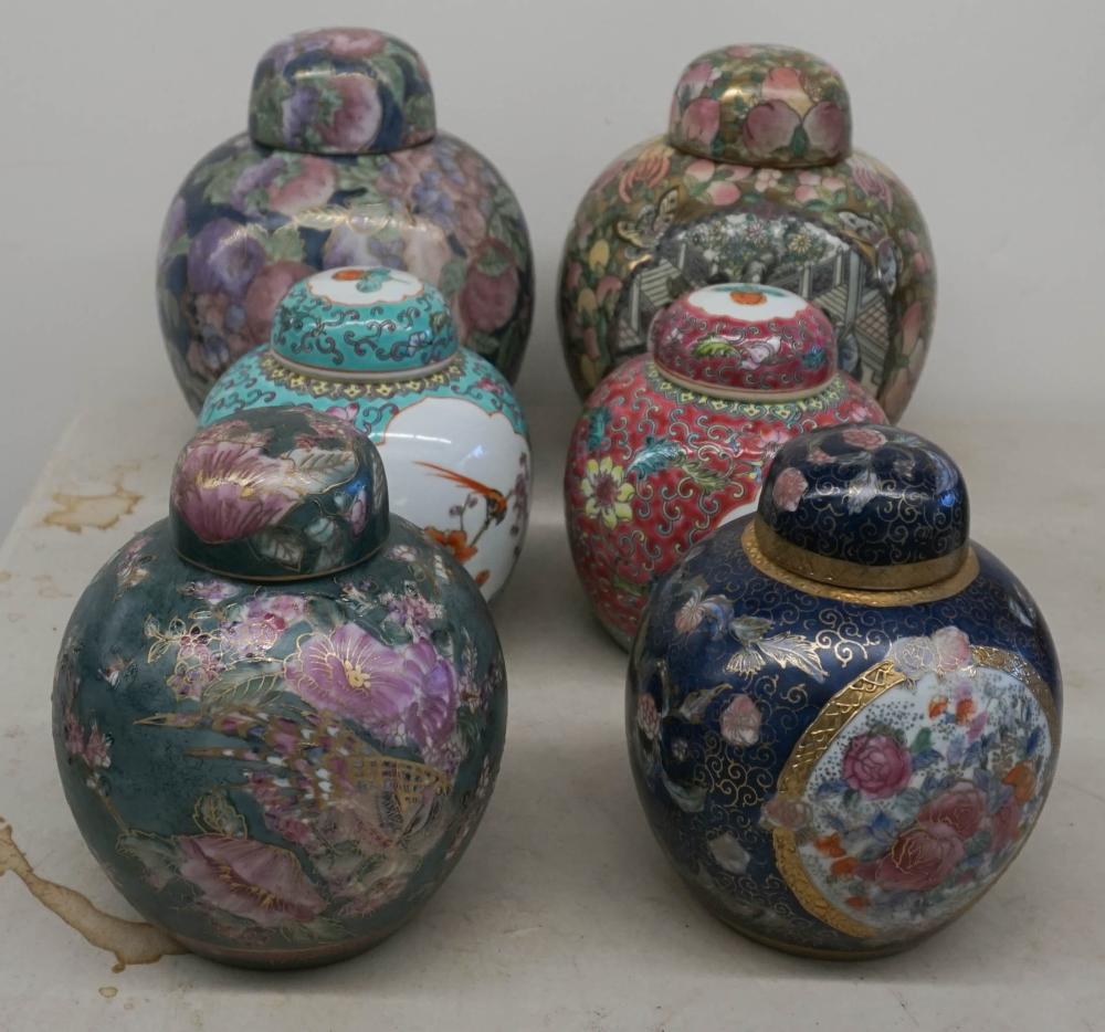 SIX CHINESE PORCELAIN COVERED GINGER