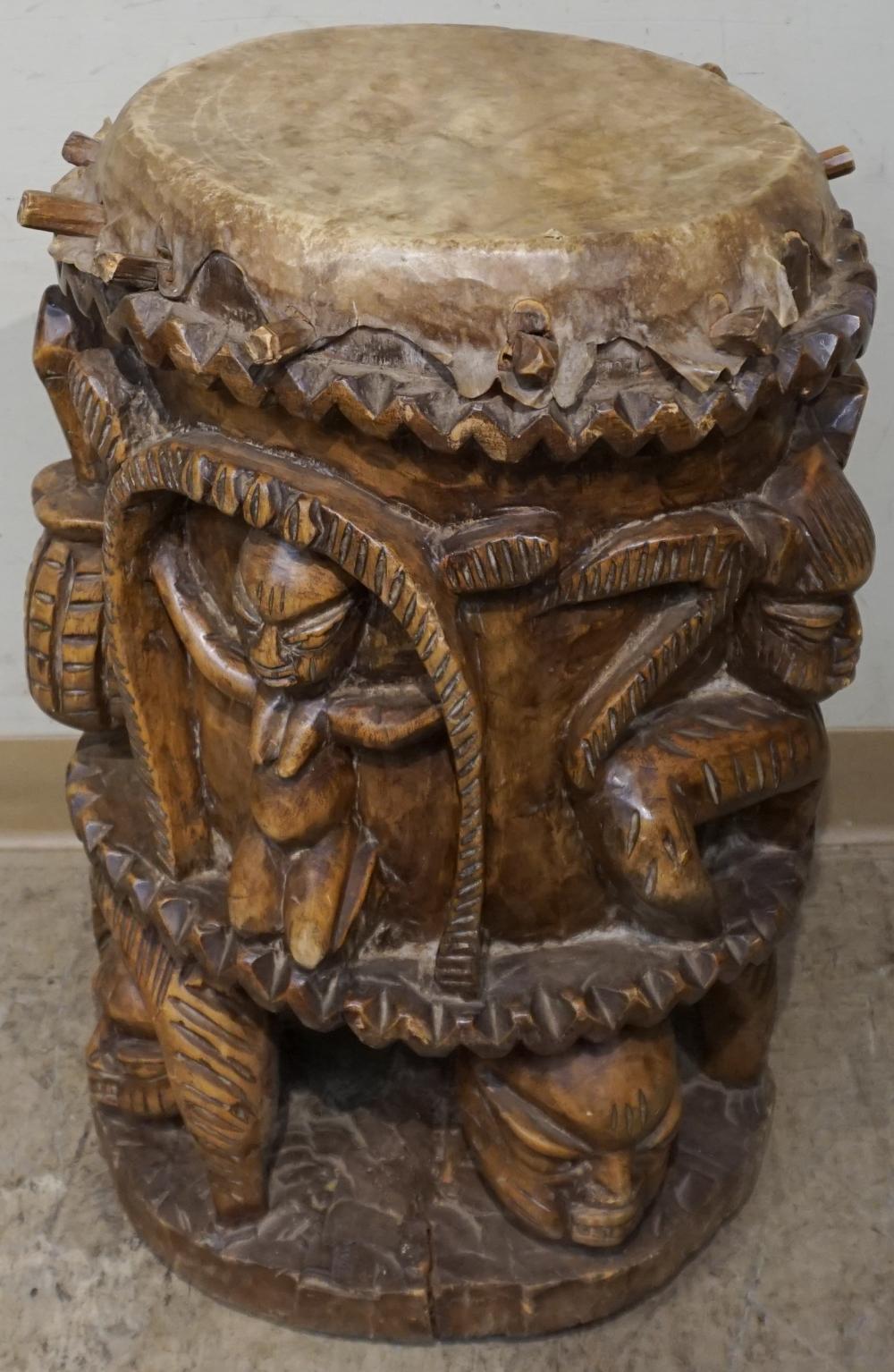 AFRICAN CARVED WOOD AND HIDE DRUM
