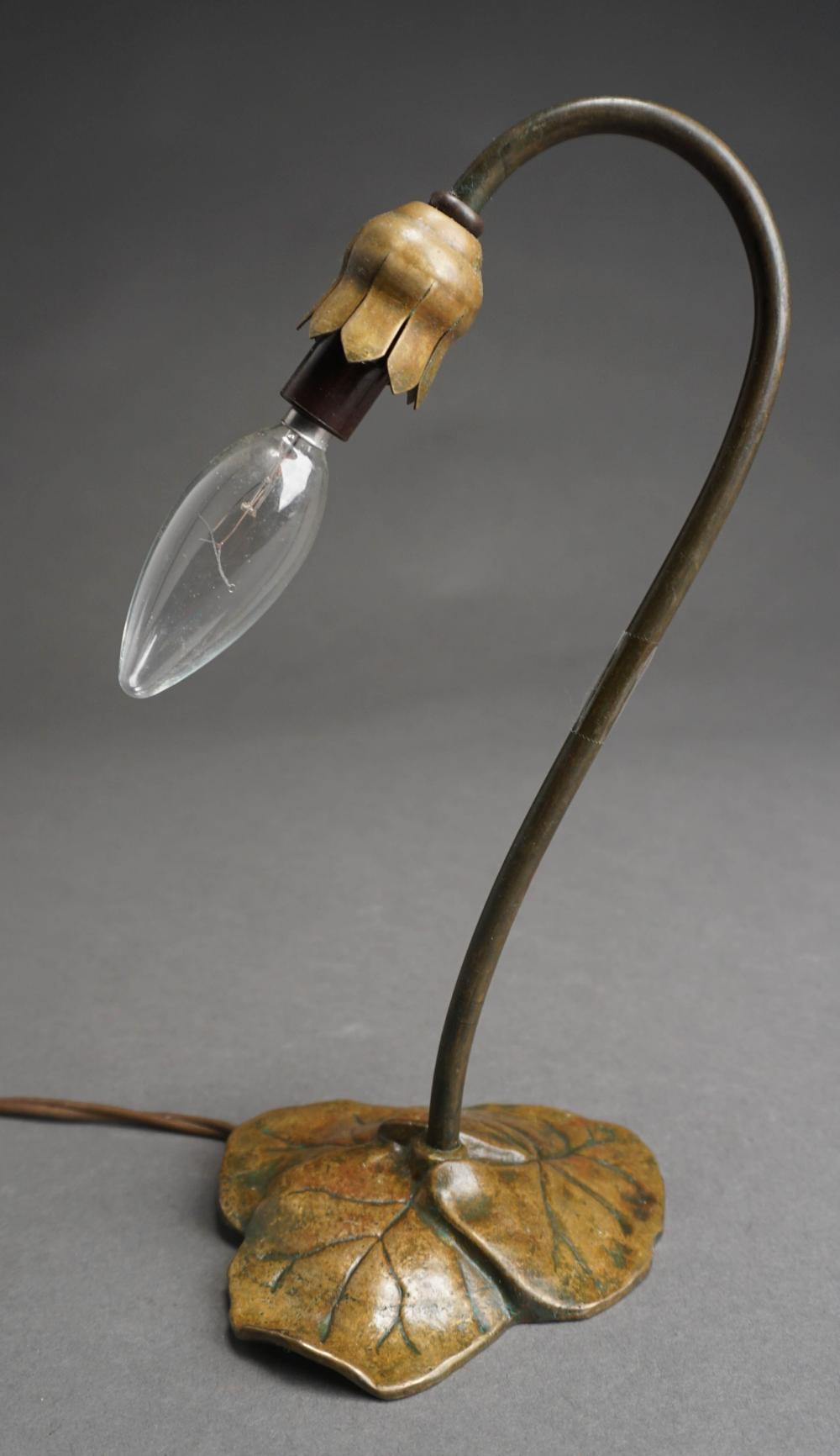 BRONZE LILY PAD TABLE LAMP, SIGNED ON