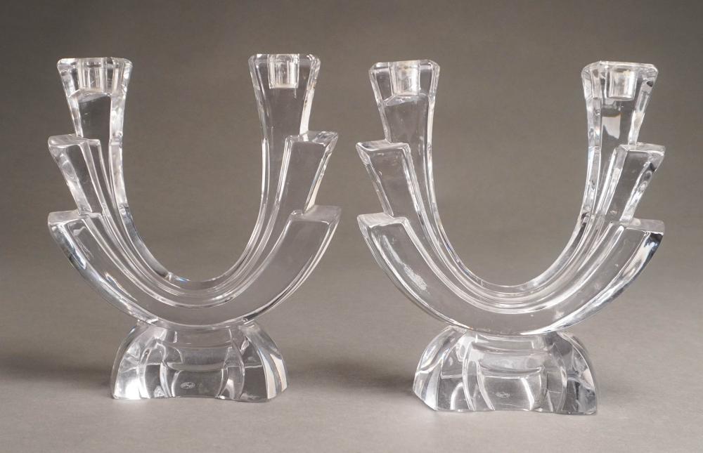 PAIR BACCARAT CRYSTAL TWO-LIGHT CANDELABRA,