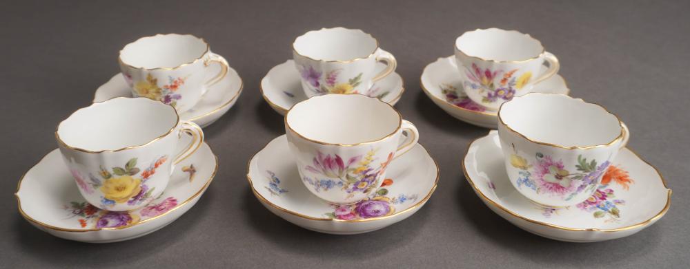 SIX MEISSEN PORCELAIN FLORAL DECORATED