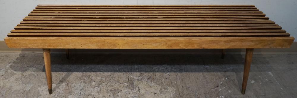 MID-CENTURY MODERN TEAK SLAT BENCH,