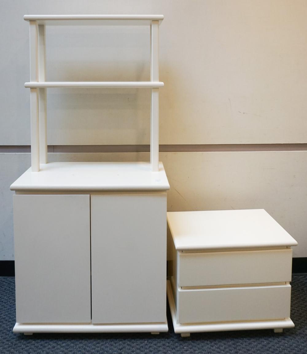 WHITE ENAMEL SMALL DESK AND TWO