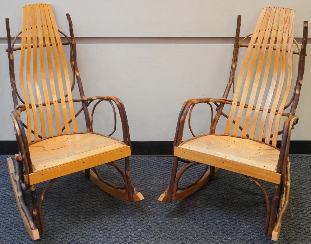 PAIR OF MIXED WOOD ADIRONDACK ROCKERS  2e6019