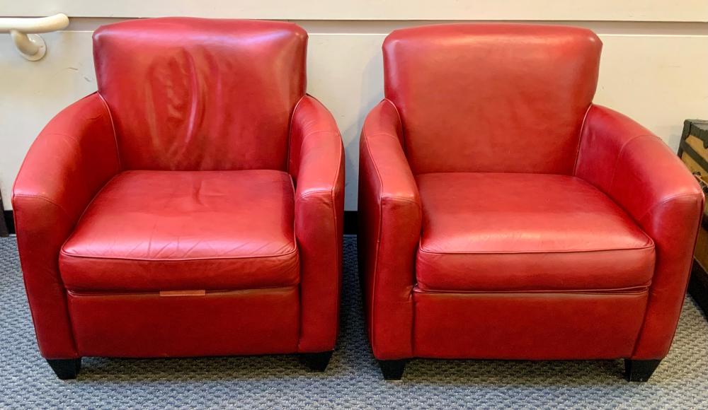 PAIR OF MODERN RED LEATHER UPHOLSTERED 2e603a