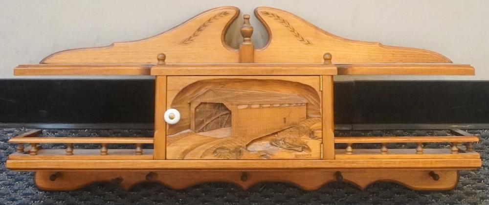 CARVED PINE HANGING CABINET SIGNED 2e6074