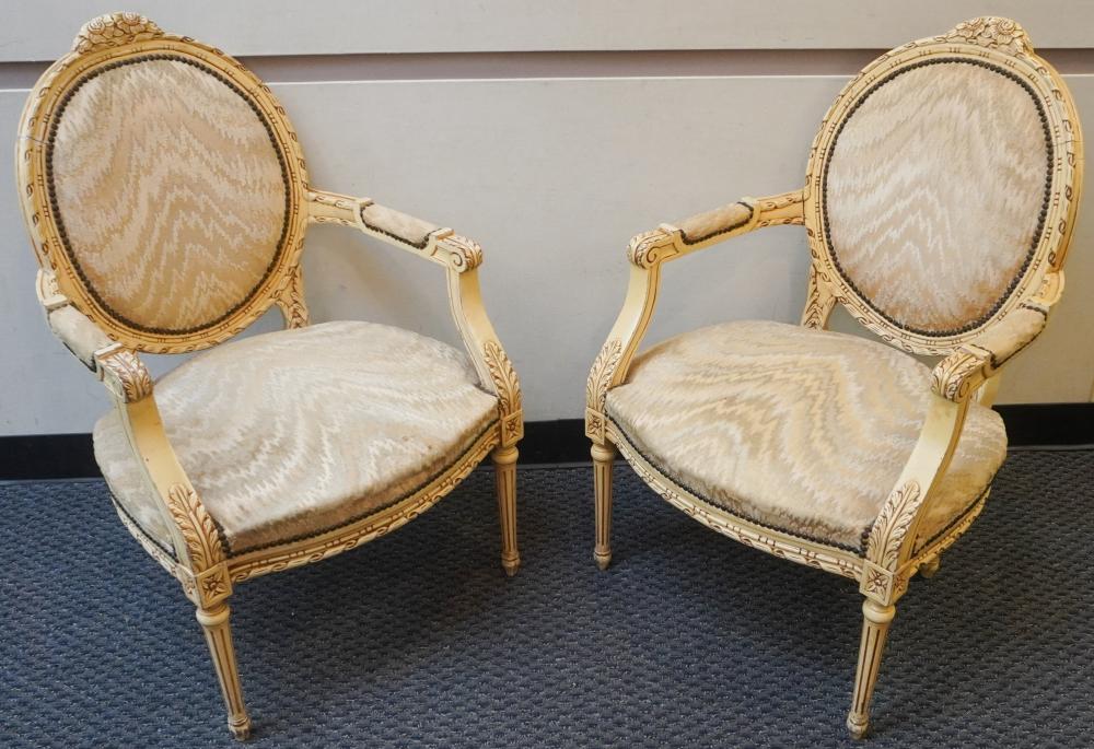 PAIR LOUIS XVI STYLE ENAMELED UPHOLSTERED 2e609f