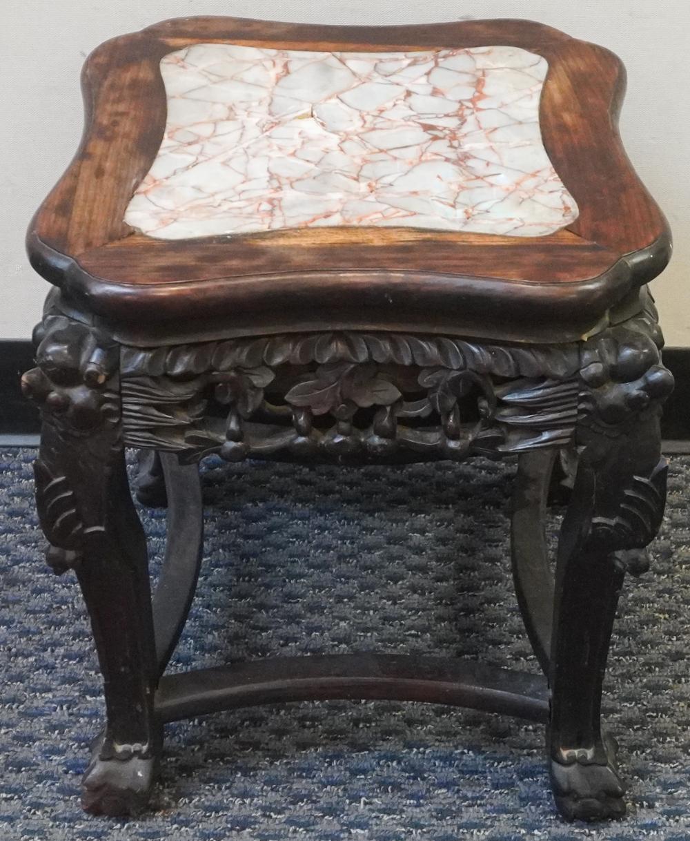 CHINESE CARVED TEAK MARBLE INSET 2e60fa