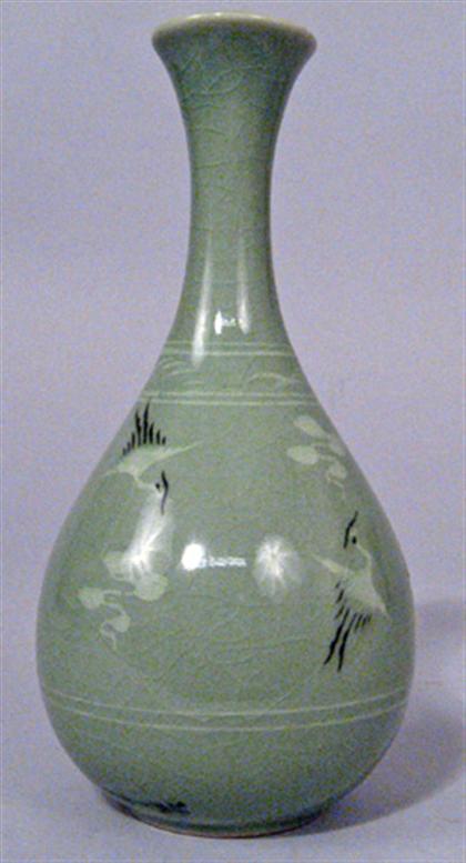 Korean celadon glazed vase    signed,