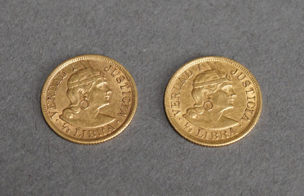 TWO PERUVIAN 1 2 LIBRA GOLD COINS 2e6123