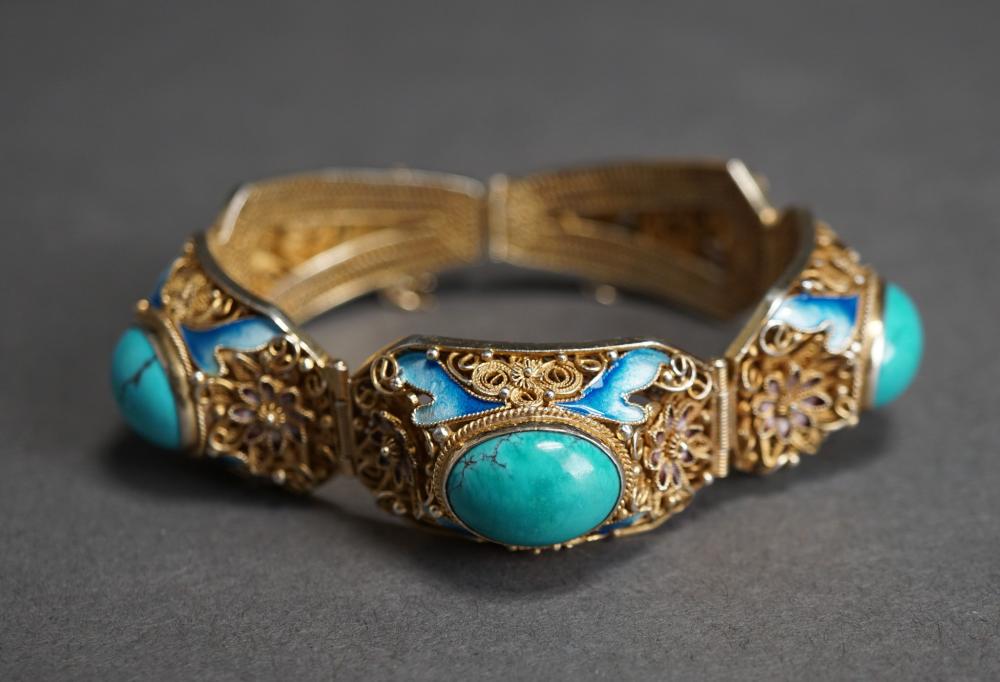 CHINESE SILVER GILT TURQUOISE 2e615c