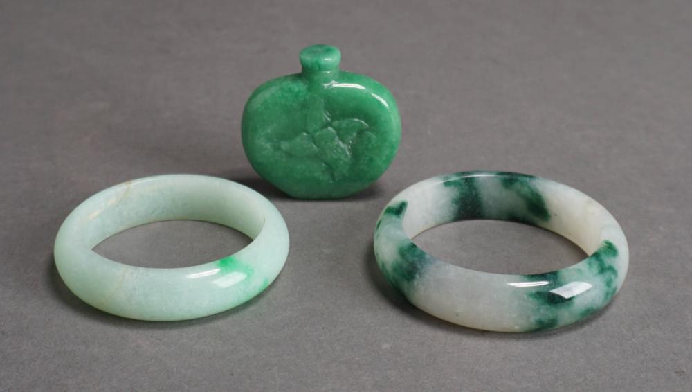 TWO CHINESE JADE BANGLES AND PERFUMESTwo