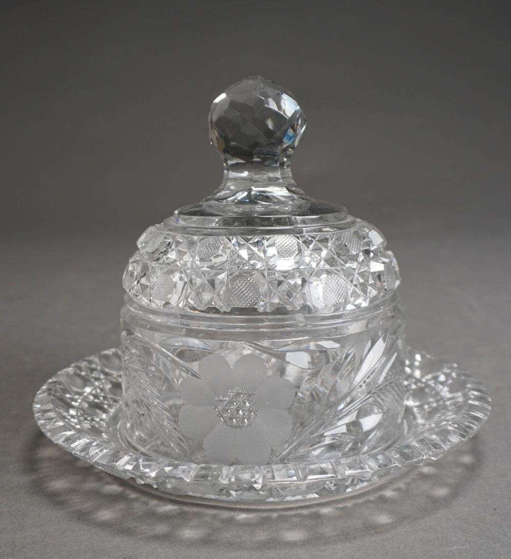 CUT GLASS CHEESE DISH WITH DOMED LID,