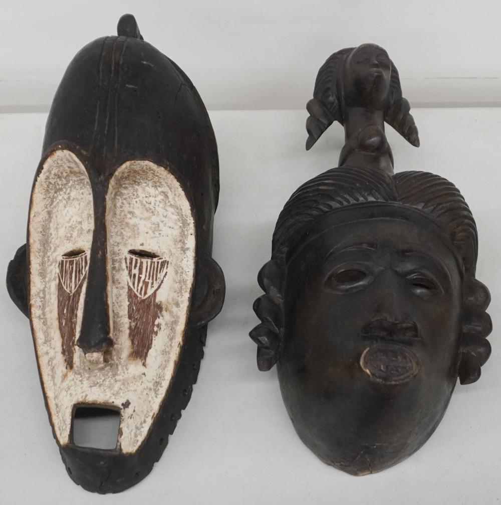 TWO AFRICAN STYLE WOOD MASKS LARGER  2e6256