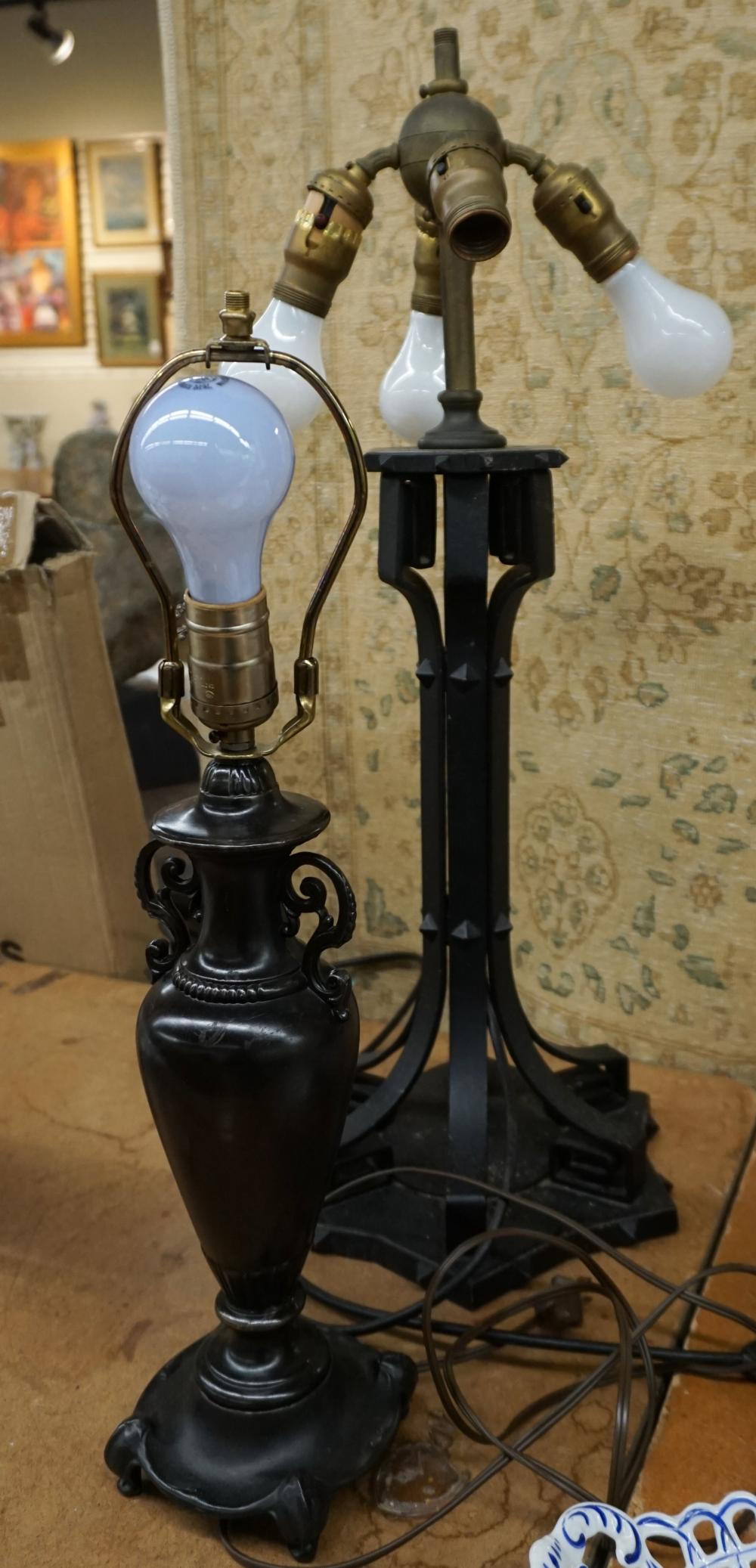 TWO PATINATED METAL TABLE LAMPS