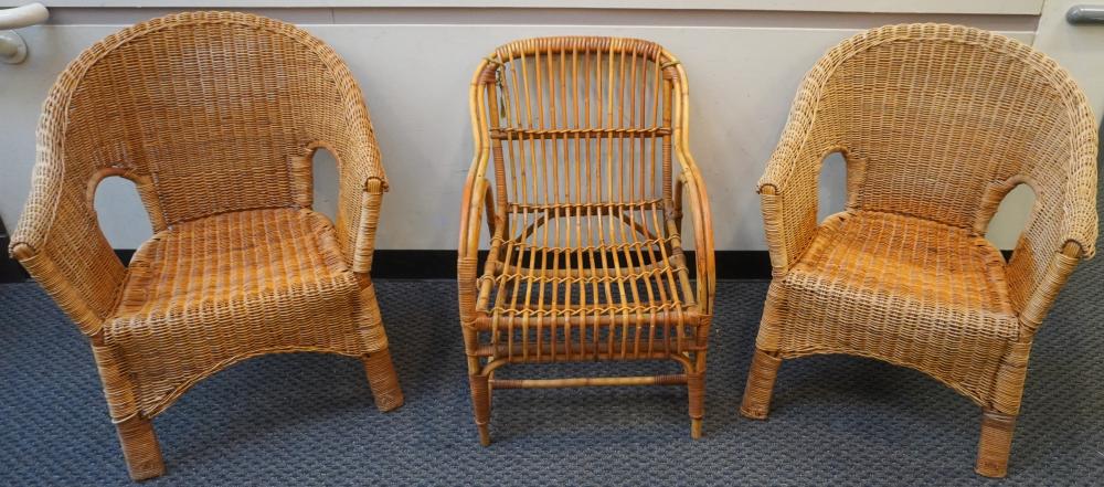 PAIR WICKER ARMCHAIRS AND RATTAN