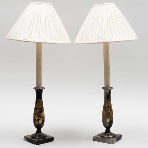 PAIR OF TOLE CANDLESTICK LAMPS