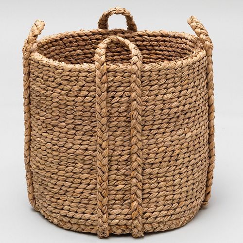WOVEN REED LOG BASKET WITH HANDLES28 2e3c75