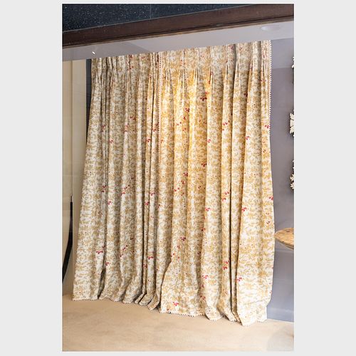 GROUP OF LINEN CURTAIN WITH RED