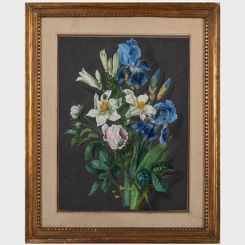 FRENCH SCHOOL: IRIS, LILIES AND ROSESGouache