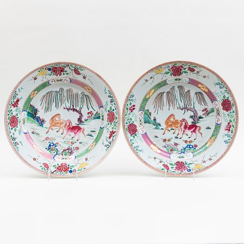 PAIR OF CHINESE FAMILLE ROSE CHARGERSUnmarked 15 2e3cb5