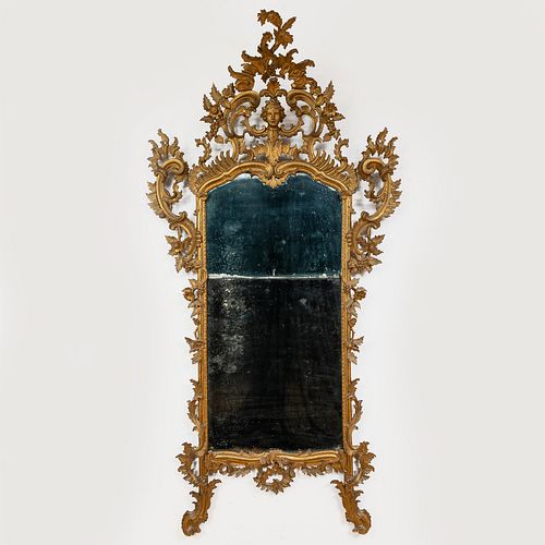 FINE ITALIAN CARVED GILTWOOD MIRROR,