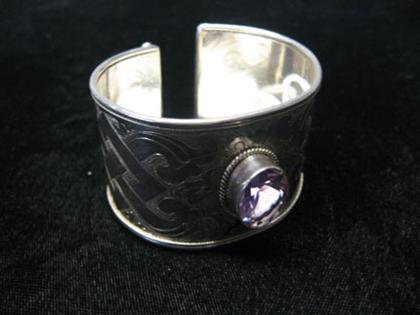 Sterling and amethyst cuff    Patterned