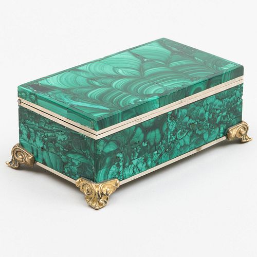 GILT METAL MOUNTED MALACHITE BOXUnmarked 1 2e3d42