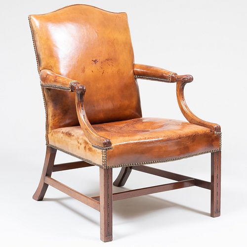 GEORGE III MAHOGANY AND LEATHER-UPHOLSTERED